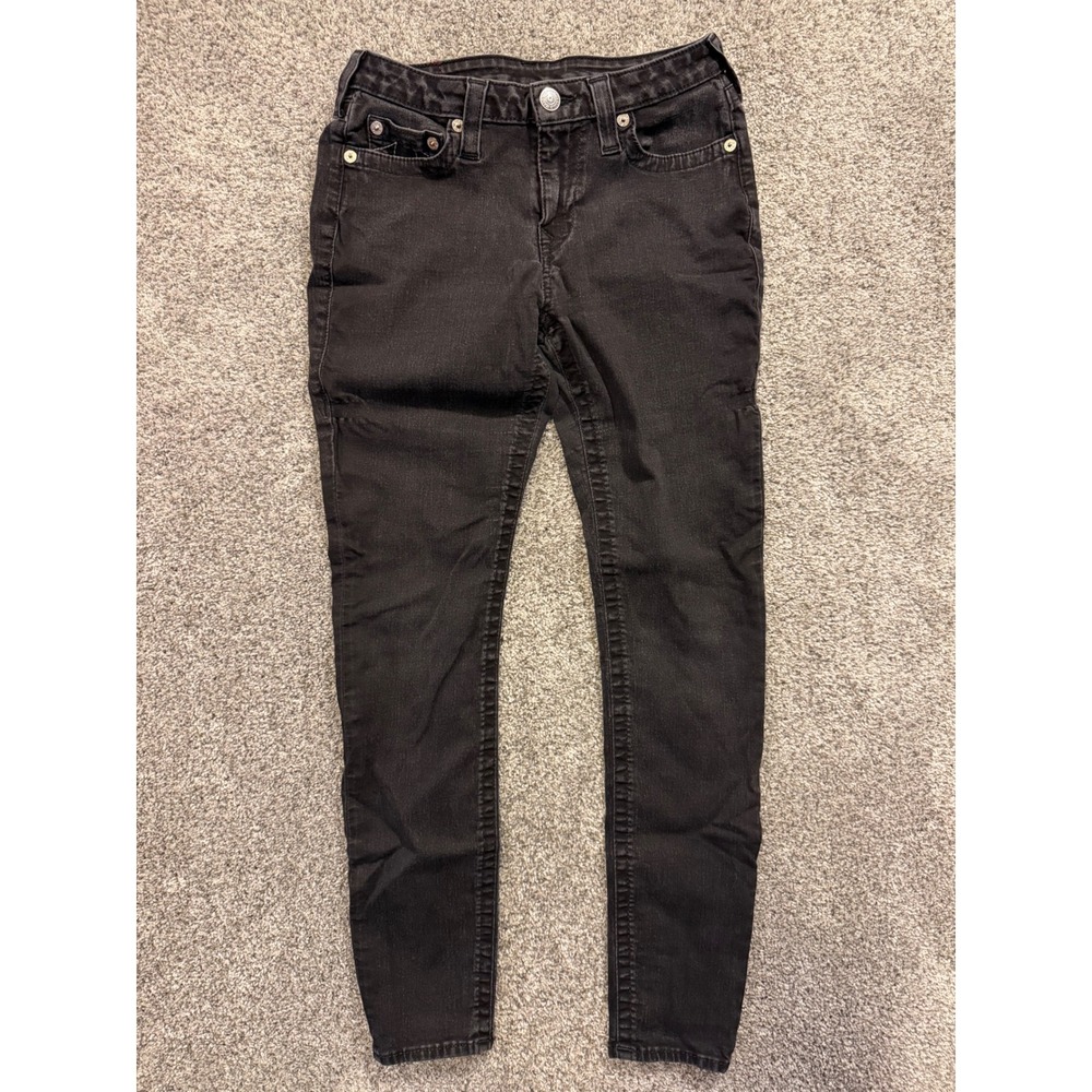 True Religion Jeans Womens 30 Black Skinny Low Rise Horseshoe Stitch Stretch